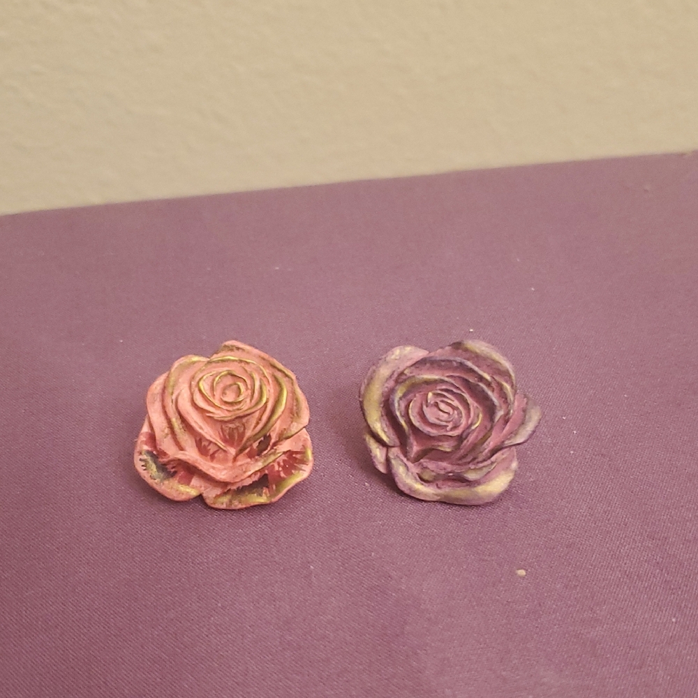 Pink and Purple Rose Earrings